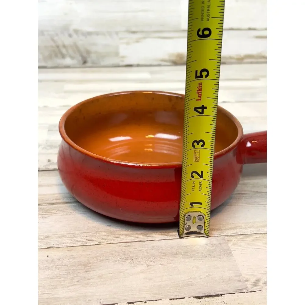 Vintage Italian Stoneware Handled Soup Bowl Red Glazed Crock 6” Made in Italy - Picture 7 of 7
